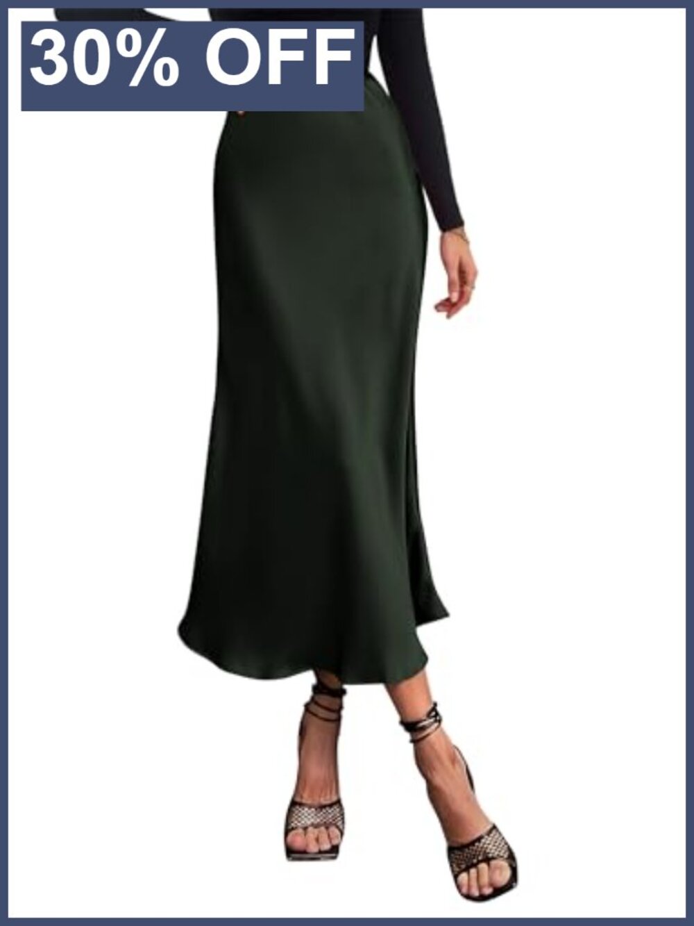 Satin Midi Skirt High Waisted A-Line Slip Skirt Dressy Casual